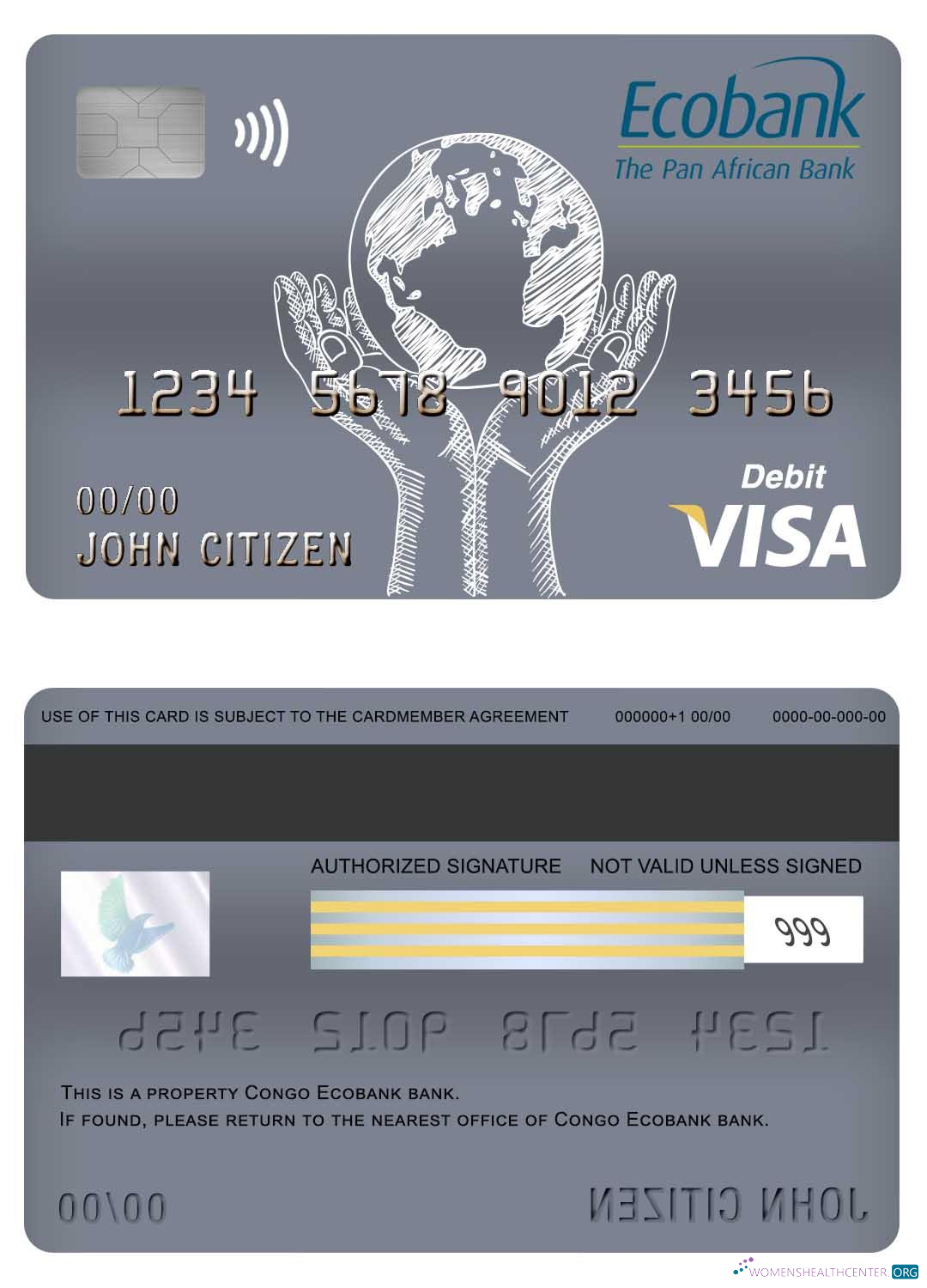 Download Congo Ecobank bank visa debit card Photoshop template